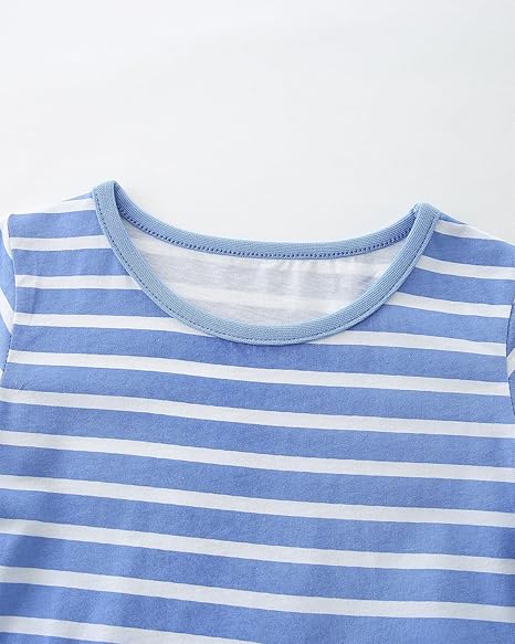 Bumeex Toddler Girls Summer Short Sleeve Dresses(Blue Stripe) - Image 4