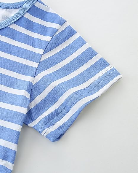 Bumeex Toddler Girls Summer Short Sleeve Dresses(Blue Stripe) - Image 5