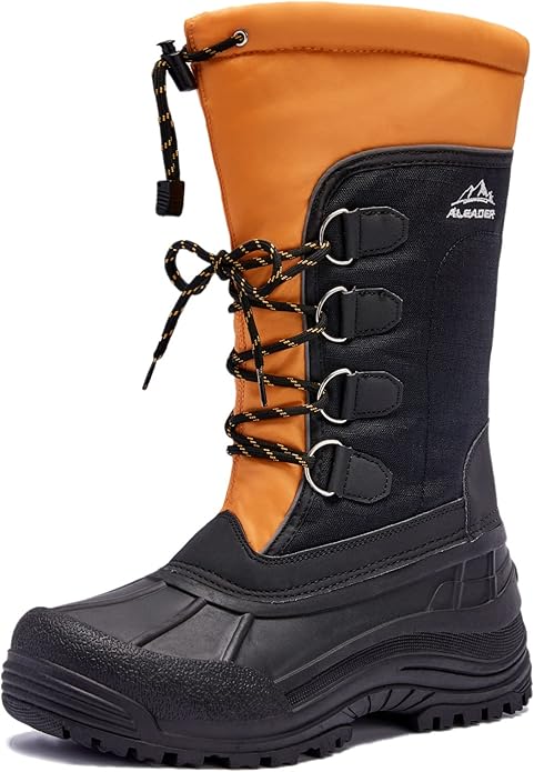 ALEADER Men's Black/Orange Winter Waterproof Snow Boots