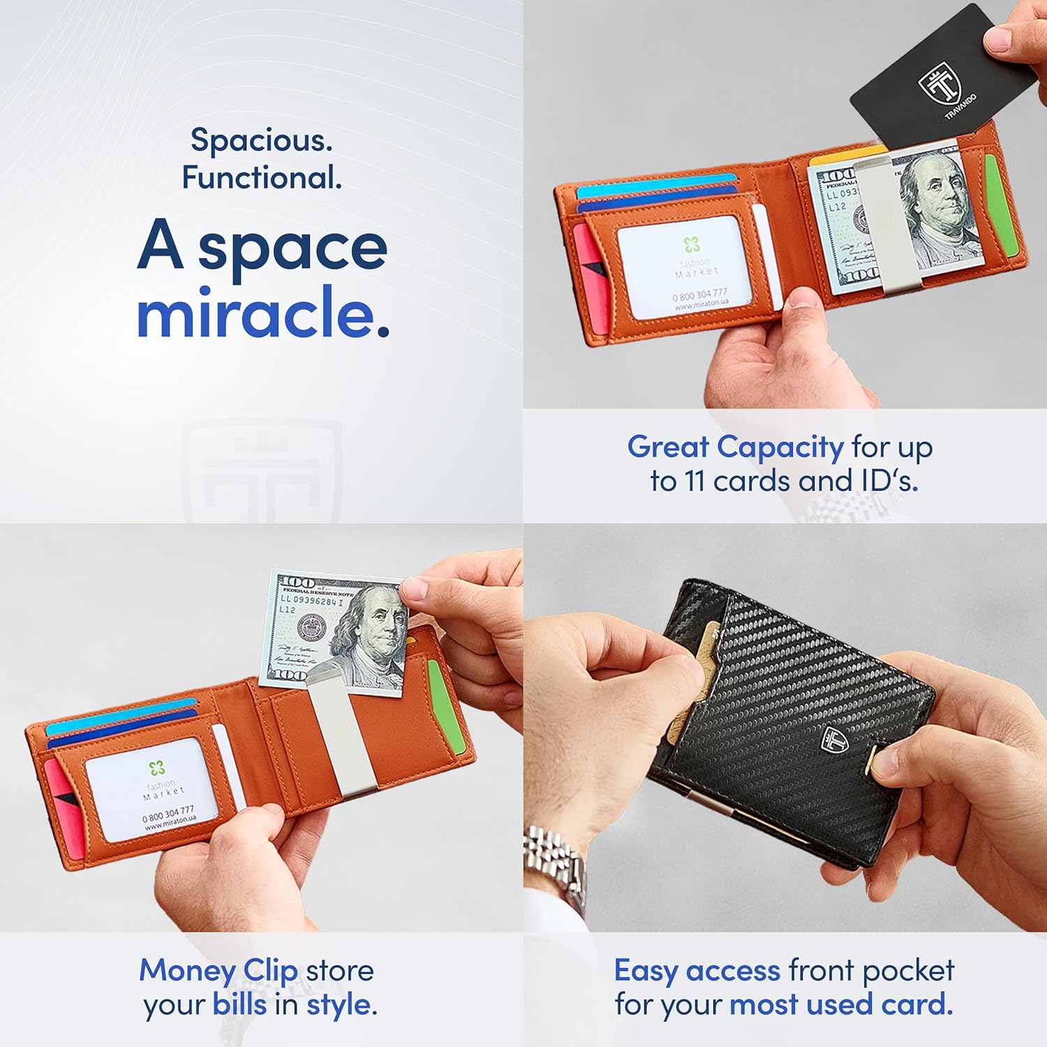 TRAVANDO Carbon & Orange Mens Wallet - Image 3