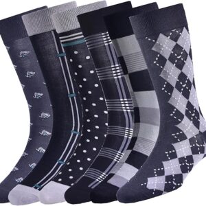 Mens Dress Socks Business Casual Pattern Black Pack B 6-Pairs