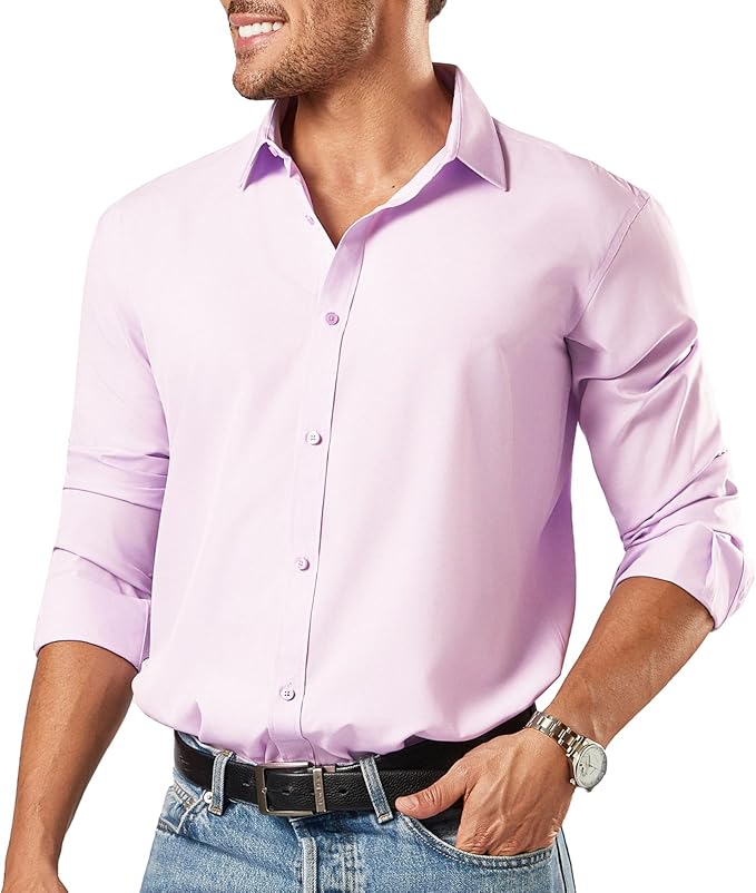 Men's Button Down Long Sleeve Tuxedo Blush Pink Shirt