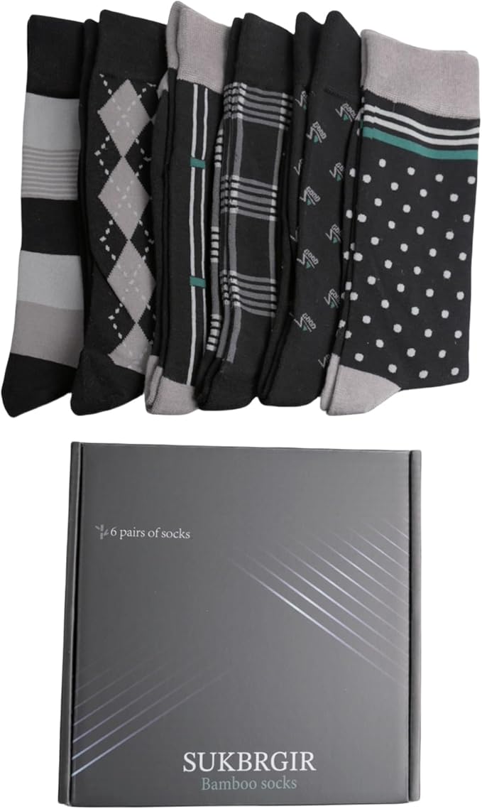 Mens Dress Socks Business Casual Pattern Black Pack B 6-Pairs - Image 2