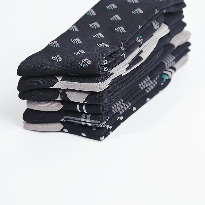 Mens Dress Socks Business Casual Pattern Black Pack B 6-Pairs - Image 3