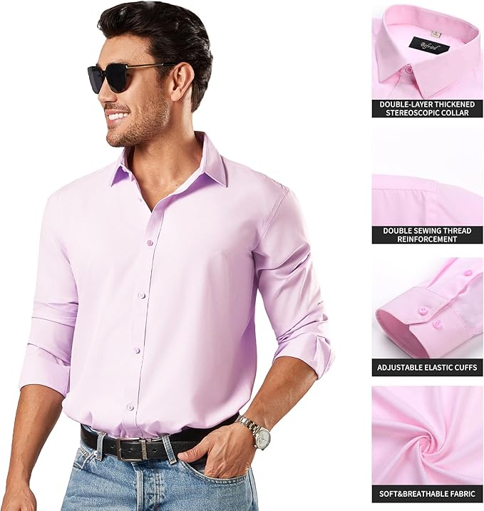 Men's Button Down Long Sleeve Tuxedo Blush Pink Shirt - Image 3