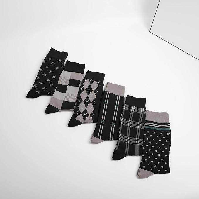 Mens Dress Socks Business Casual Pattern Black Pack B 6-Pairs - Image 4