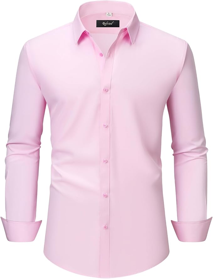 Men's Button Down Long Sleeve Tuxedo Blush Pink Shirt - Image 4