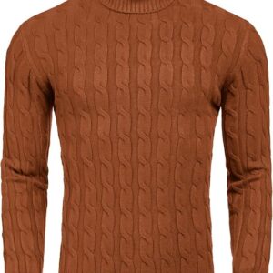 COOFANDY Men's Slim Fit Turtleneck Brown Sweater