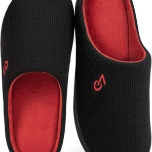 VeraCosy Men's Two-Tone Memory Foam Black/Ruby House Slippers
