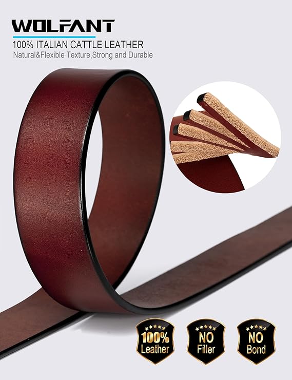 WOLFANT Thicken Full Grain Heavy Duty Brown Belts for Men - Image 3