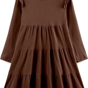 Girl's Dresses Cotton Ruffle Sleeve (Brown)