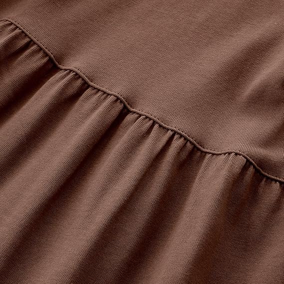 Girl's Dresses Cotton Ruffle Sleeve (Brown) - Image 5