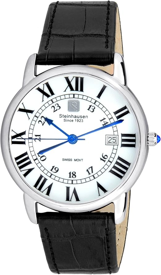 Steinhausen Men's S0718 Classic Delémont Swiss Quartz Stainless Steel Watch with Black Leather Band