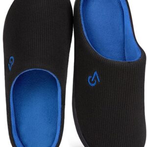VeraCosy Men's Two-Tone Memory Foam Black/Sapphire Blue House Slippers