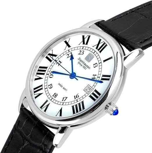 Steinhausen Men's S0718 Classic Delémont Swiss Quartz Stainless Steel Watch with Black Leather Band - Image 2