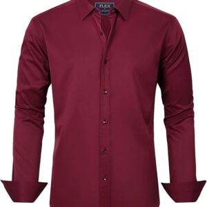 J.VER Men's Dress Shirts Solid Long Sleeve Burgundy Formal Shirt