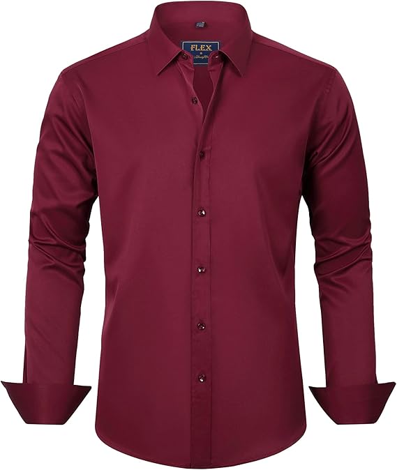 J.VER Men's Dress Shirts Solid Long Sleeve Burgundy Formal Shirt