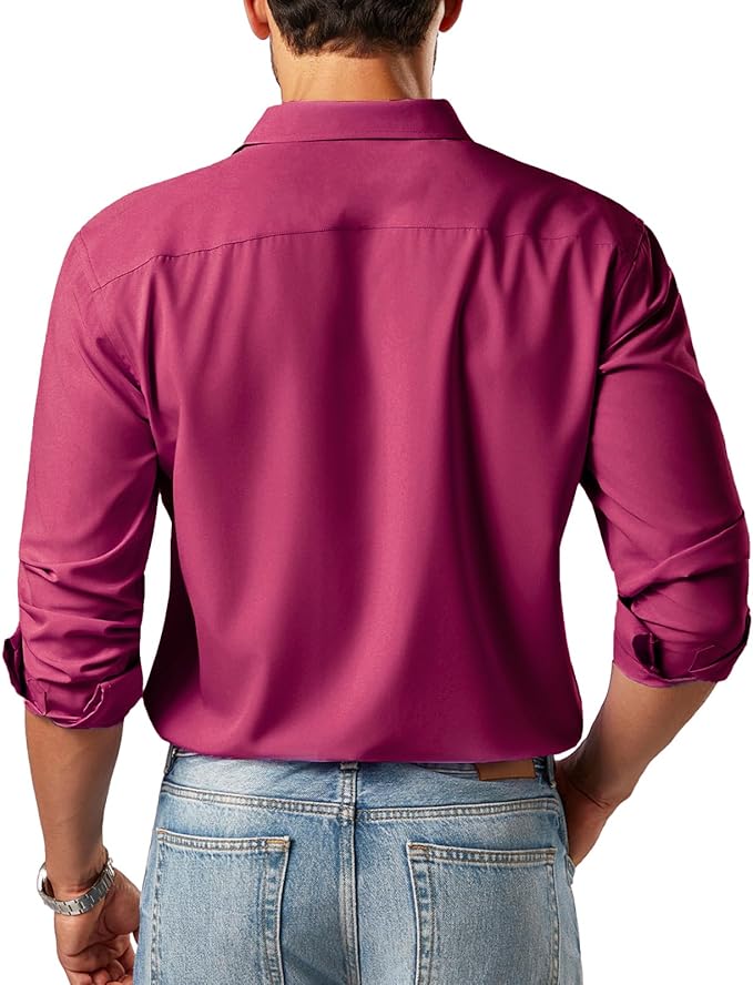 Men's Button Down Long Sleeve Tuxedo Burgundy Shirt - Image 2