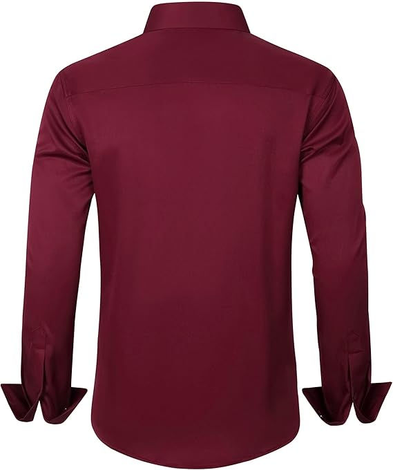 J.VER Men's Dress Shirts Solid Long Sleeve Burgundy Formal Shirt - Image 4