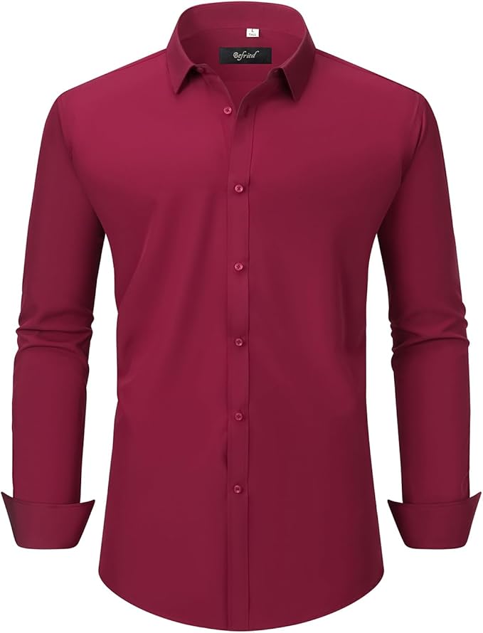 Men's Button Down Long Sleeve Tuxedo Burgundy Shirt - Image 4