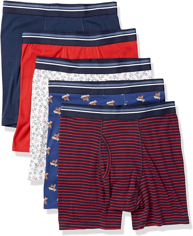 Amazon Essentials Men's Anchor/Dog Print/Mini Stripe Underwear Boxer