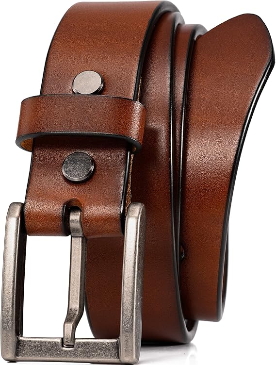 WOLFANT Thicken Full Grain Heavy Duty Cognac Belts for Men
