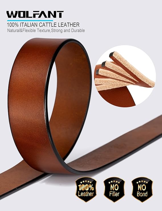 WOLFANT Thicken Full Grain Heavy Duty Cognac Belts for Men - Image 3