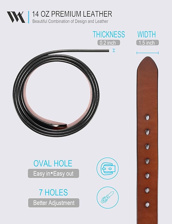 WOLFANT Thicken Full Grain Heavy Duty Cognac Belts for Men - Image 2