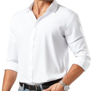 Men's Button Down Long Sleeve Tuxedo Crisp White Shirt
