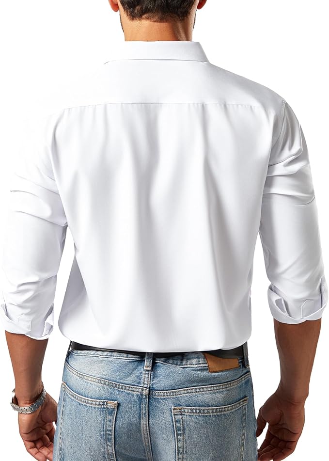 Men's Button Down Long Sleeve Tuxedo Crisp White Shirt - Image 2