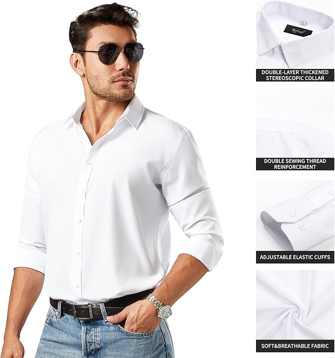Men's Button Down Long Sleeve Tuxedo Crisp White Shirt - Image 3