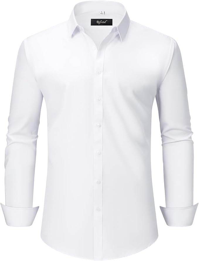 Men's Button Down Long Sleeve Tuxedo Crisp White Shirt - Image 4