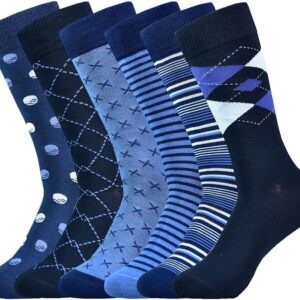 Mens Dress Socks Business Casual Pattern Dark Blue 6-Pairs