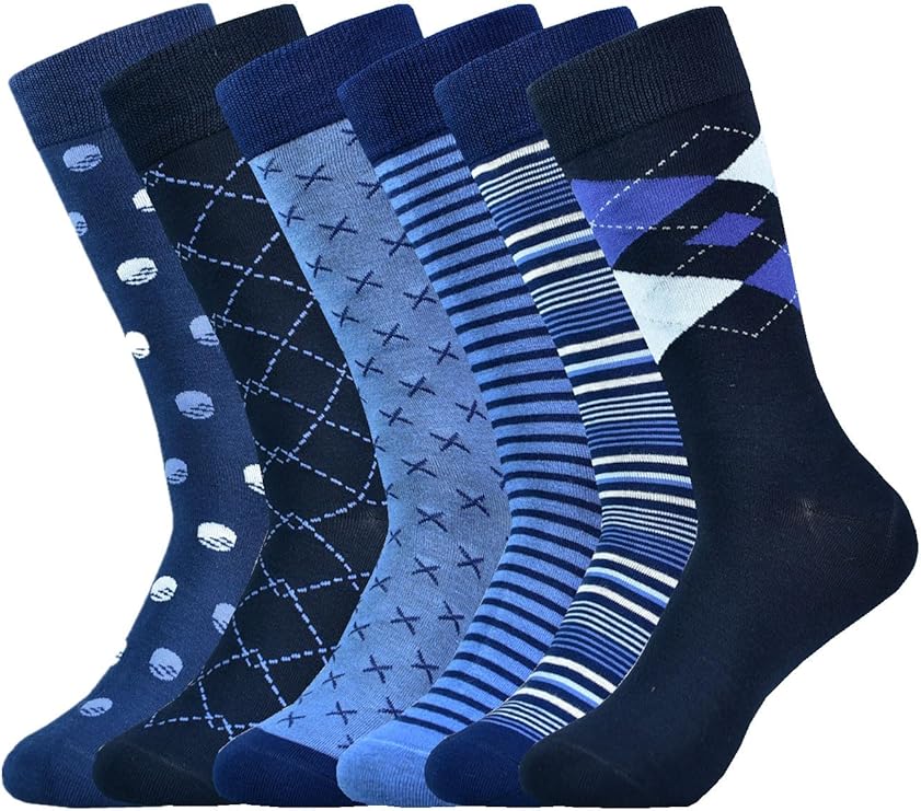 Mens Dress Socks Business Casual Pattern Dark Blue 6-Pairs