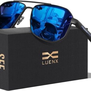 LUENX Aviator Mirror Drak Blue Lens Sunglasses for Men