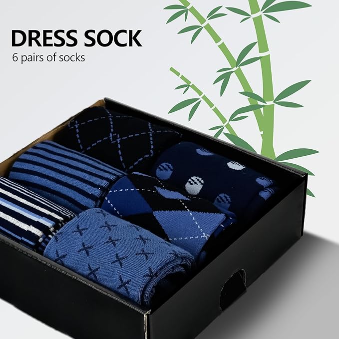 Mens Dress Socks Business Casual Pattern Dark Blue 6-Pairs - Image 4