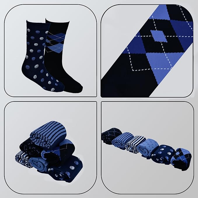 Mens Dress Socks Business Casual Pattern Dark Blue 6-Pairs - Image 2