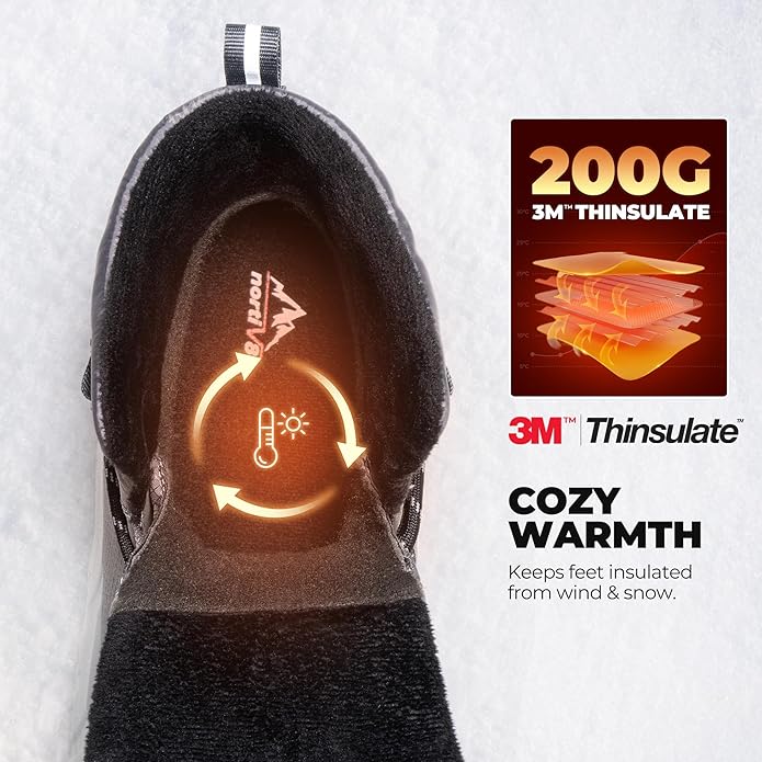 NORTIV 8 Men's Dark Grey Wide Winter Boots - Image 3