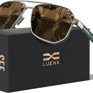 LUENX Aviator E-brown/Non Mirror Sunglasses for Men