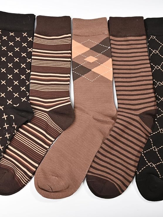 Mens Dress Socks Business Casual Pattern Earthy Stripe 6-Pairs - Image 4