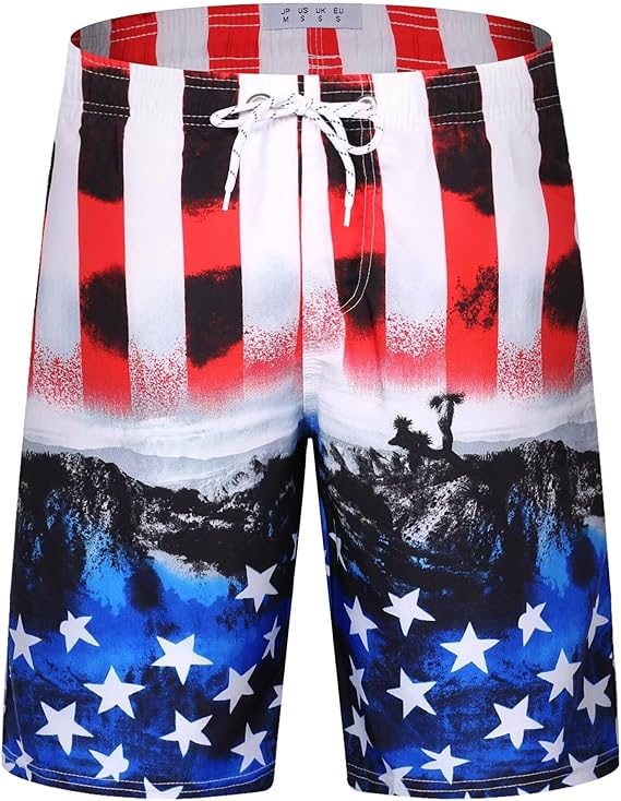 ELETOP Men's Flag Swim Trunks