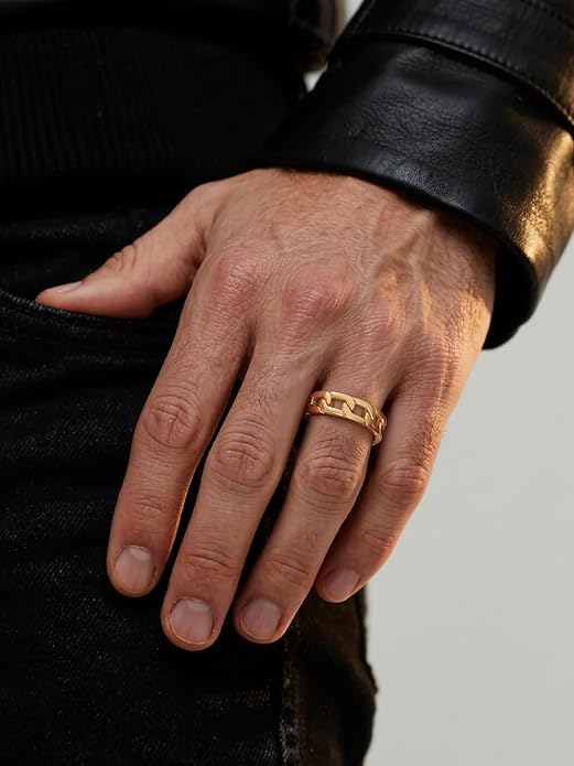 U7 Stainless Steel Mens Gold Ring - Image 2