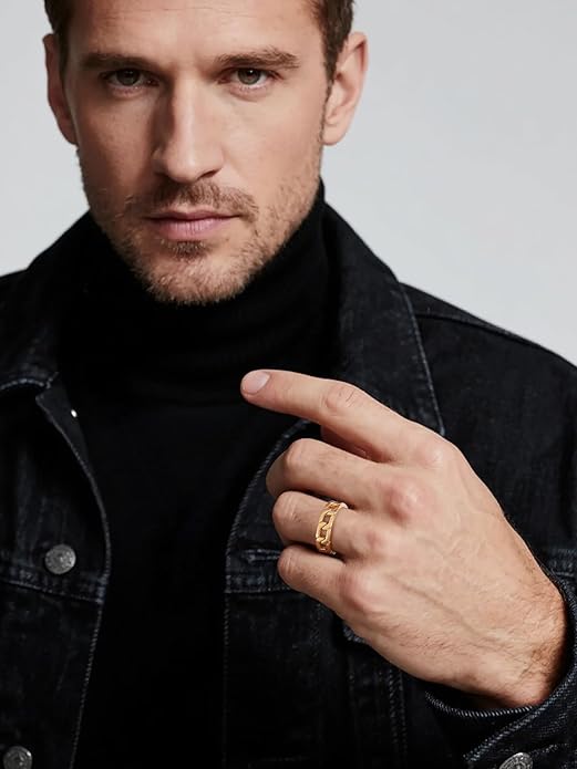 U7 Stainless Steel Mens Gold Ring - Image 3