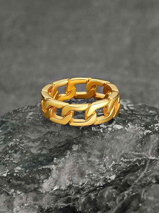 U7 Stainless Steel Mens Gold Ring - Image 4