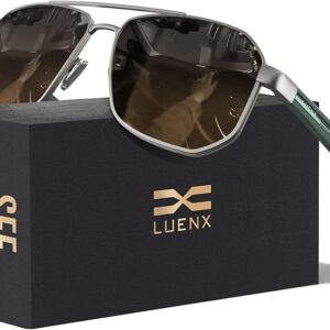 LUENX Aviator Gradient Black and Brown Lens Sunglasses for Men