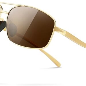 SUNGAIT Ultra Lightweight 2025 Gold Frame Brown Lens Rectangular Polarized Sunglasses