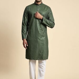 Pro-Ethic Style Developer Mens Indian Traditional Cotton Green Kurta
