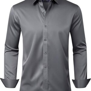 J.VER Men's Dress Shirts Solid Long Sleeve Grey Formal Shirt