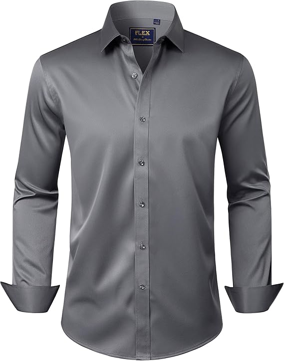 J.VER Men's Dress Shirts Solid Long Sleeve Grey Formal Shirt