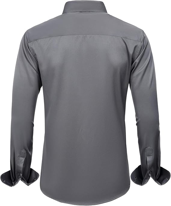 J.VER Men's Dress Shirts Solid Long Sleeve Grey Formal Shirt - Image 4